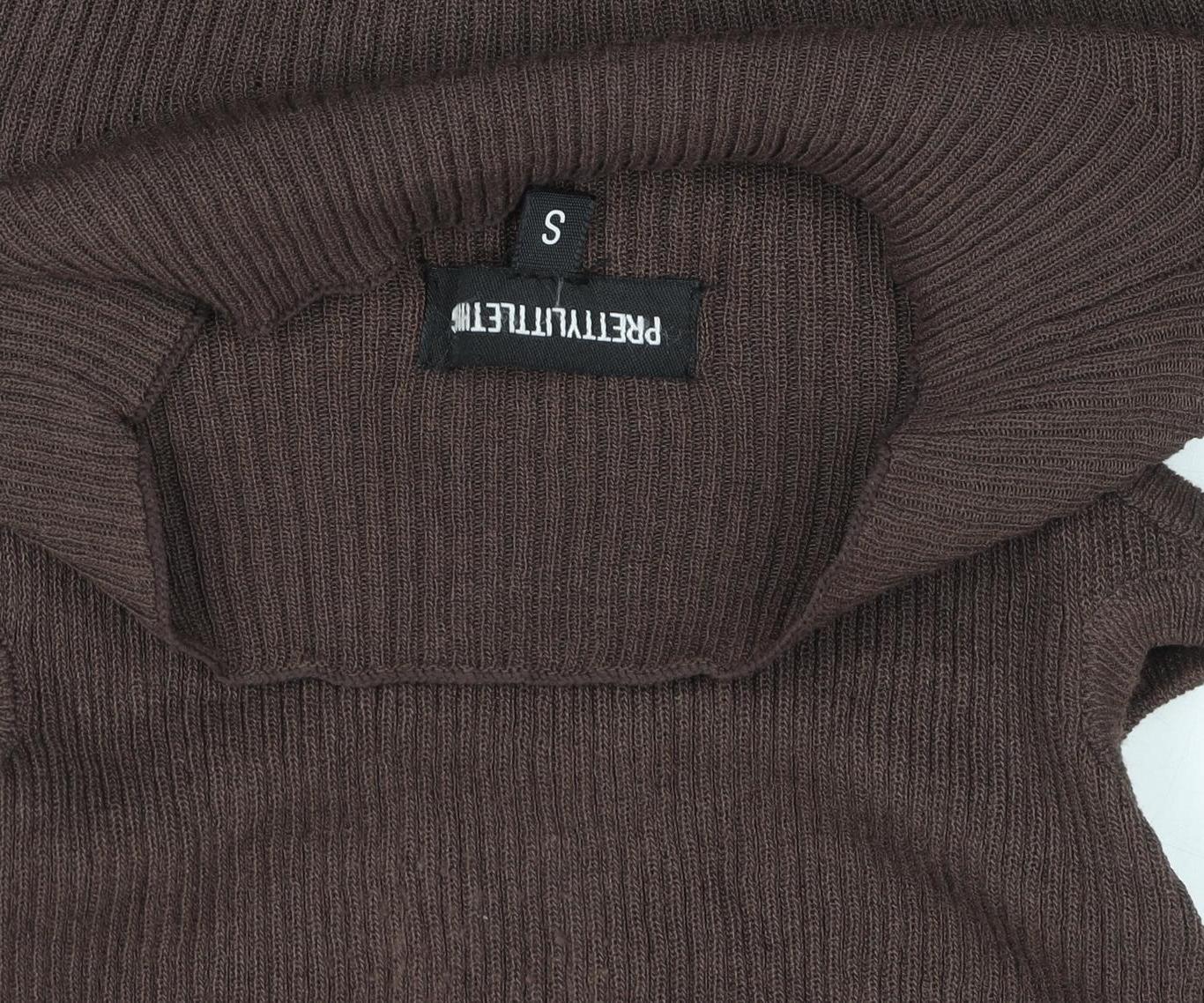 PrettyLittleThing Women Brown Long Sleeve Cut Out Ribbed Bodysuit Size S