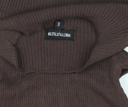 PrettyLittleThing Women Brown Long Sleeve Cut Out Ribbed Bodysuit Size S