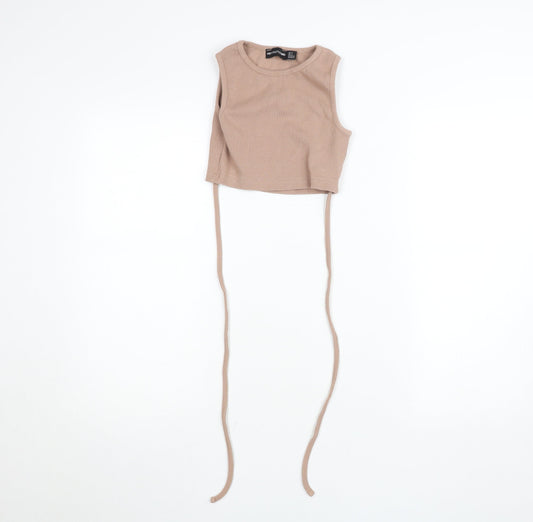 PrettyLittleThing Women’s Beige Ribbed Cropped Tank Top UK 8