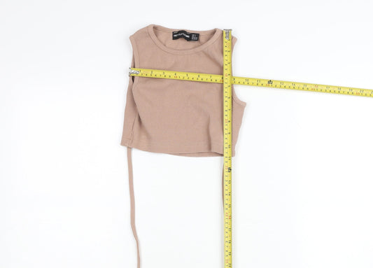 PrettyLittleThing Women’s Beige Ribbed Cropped Tank Top UK 8