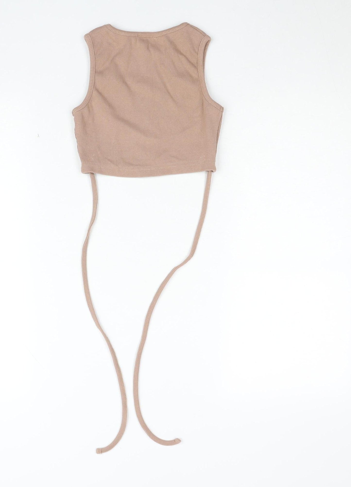 PrettyLittleThing Women’s Beige Ribbed Cropped Tank Top UK 8