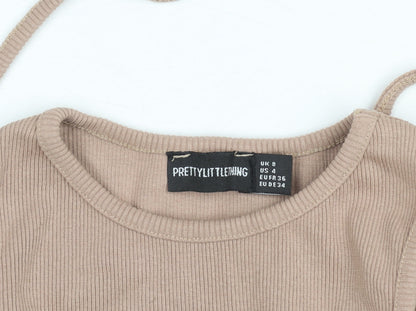 PrettyLittleThing Women’s Beige Ribbed Cropped Tank Top UK 8