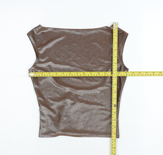 PrettyLittleThing Women’s Brown Metallic Slim Fit Sleeveless Camisole Top UK 8