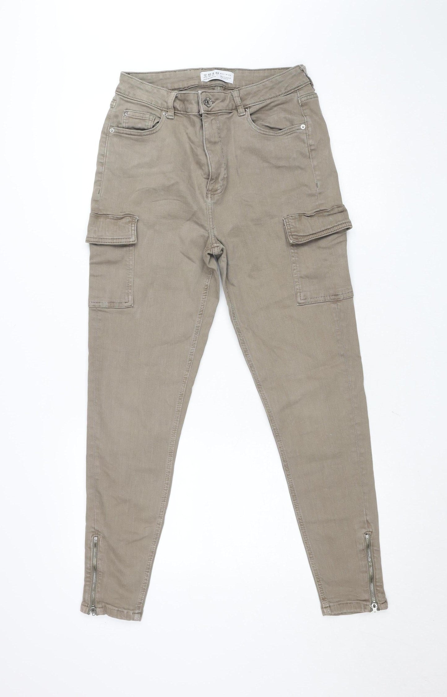 Primark Women Beige Cargo Jeans Size 12 Slim Fit Denim Co Ankle Zip