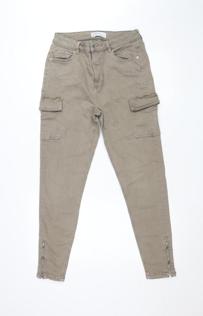 Primark Women Beige Cargo Jeans Size 12 Slim Fit Denim Co Ankle Zip