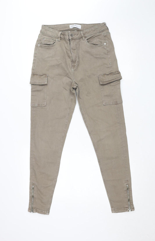 Primark Women Beige Cargo Jeans Size 12 Slim Fit Denim Co Ankle Zip