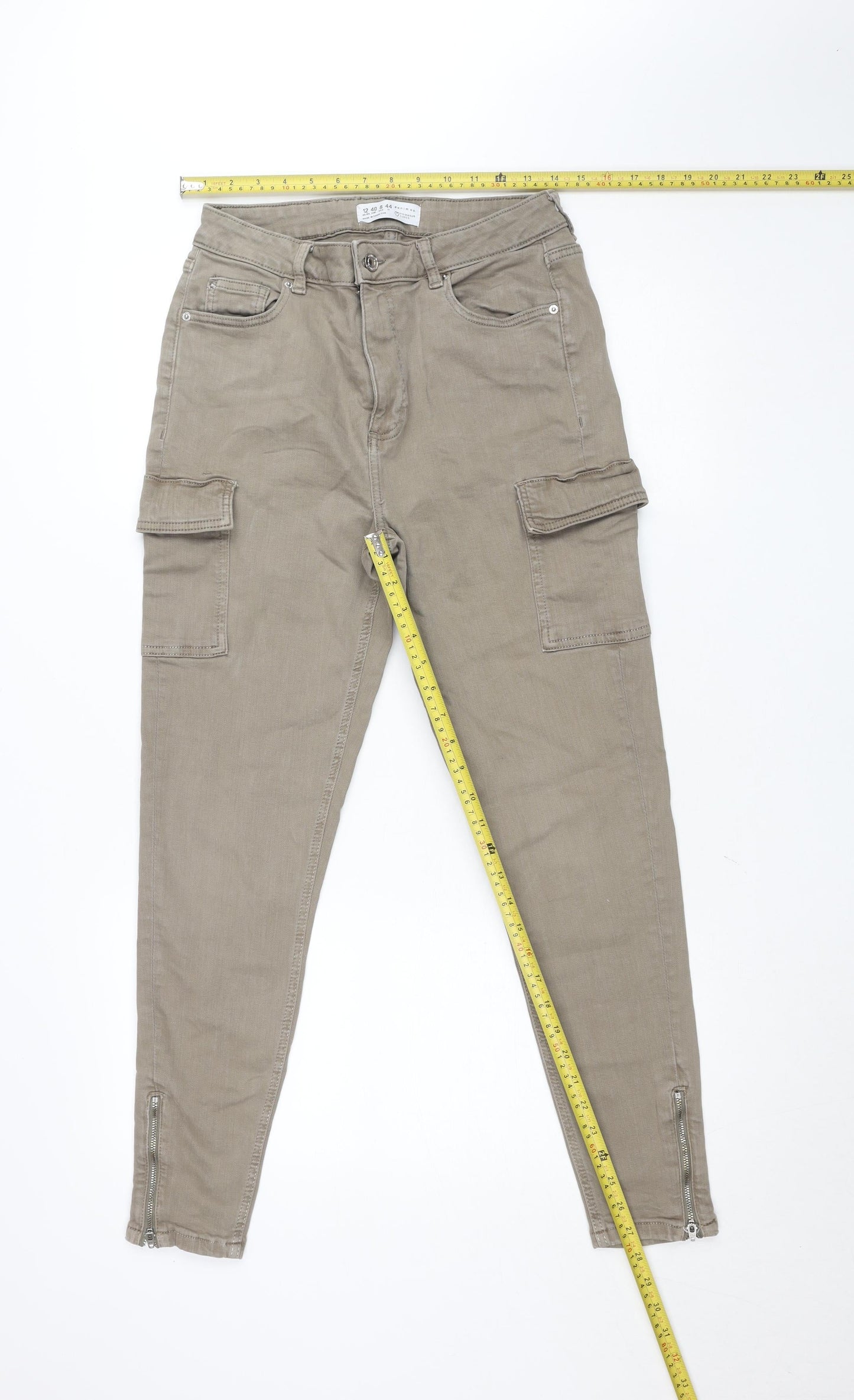 Primark Women Beige Cargo Jeans Size 12 Slim Fit Denim Co Ankle Zip