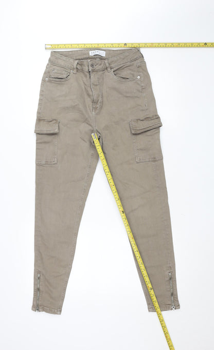Primark Women Beige Cargo Jeans Size 12 Slim Fit Denim Co Ankle Zip