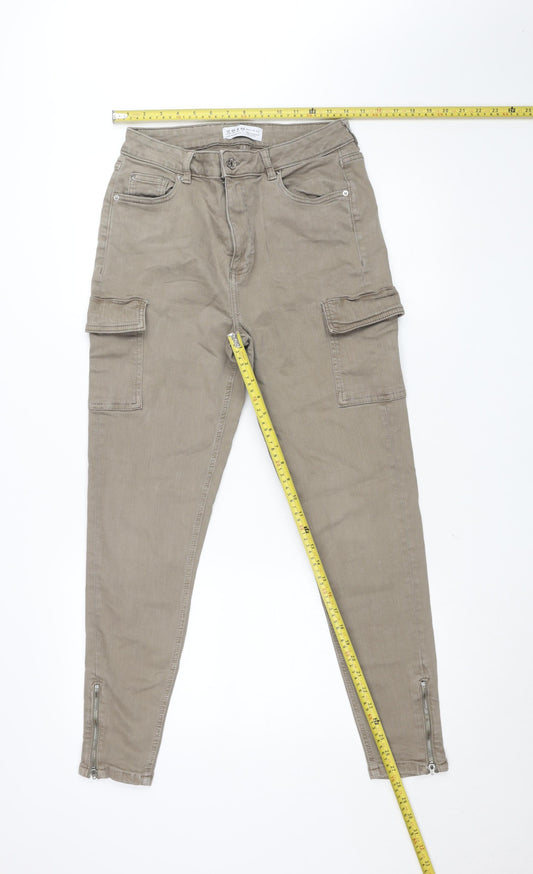 Primark Women Beige Cargo Jeans Size 12 Slim Fit Denim Co Ankle Zip