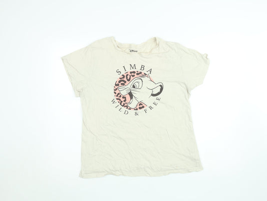 Womens UK Size L Disney Beige Basic T-Shirt