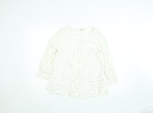 FatFace Women's White Embroidered Tunic Blouse Size 12 Cotton Lace
