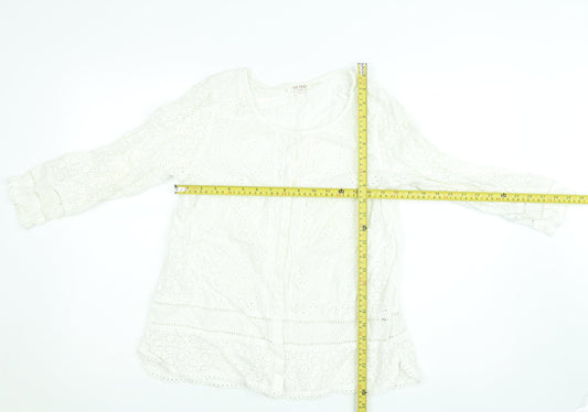 FatFace Women's White Embroidered Tunic Blouse Size 12 Cotton Lace