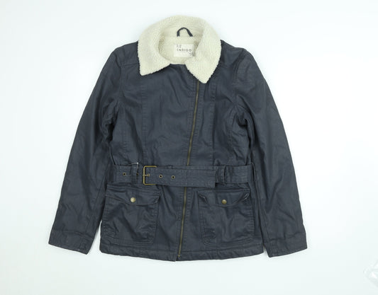 Marks and Spencer Women’s Grey Belted Faux Shearling Lined Biker Jacket UK 10