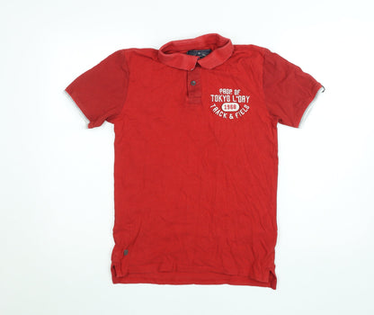 Tokyo Laundry Men's Red Short Sleeve Cotton Polo T-Shirt Size S