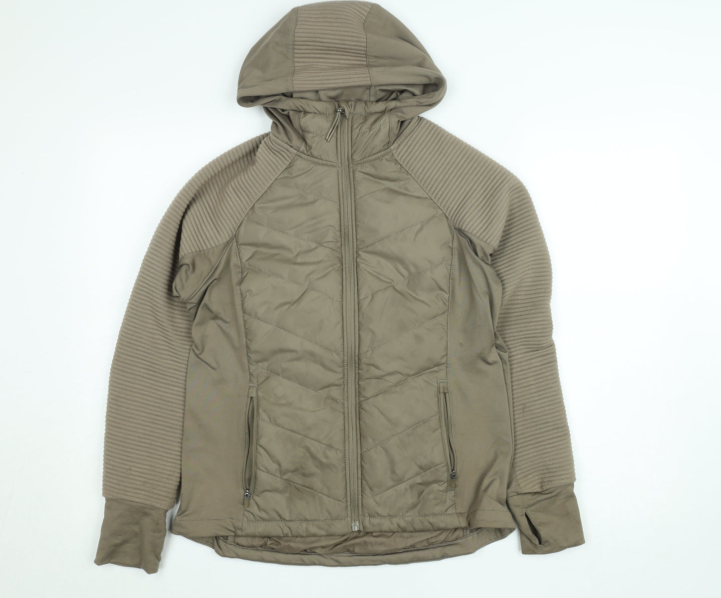 H&M Women Brown Quilted Hooded Puffer Jacket Size 12