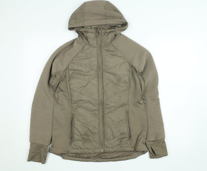 H&M Women Brown Quilted Hooded Puffer Jacket Size 12