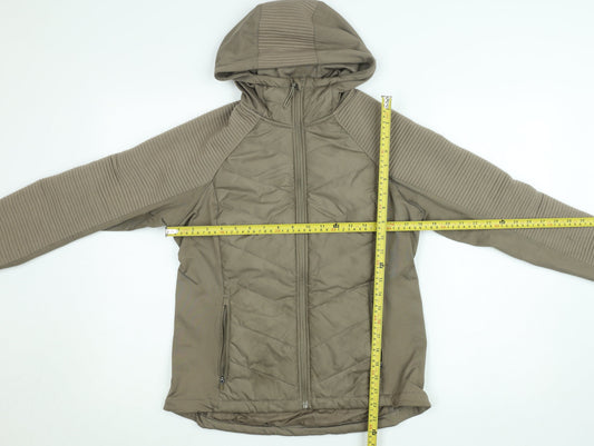 H&M Women Brown Quilted Hooded Puffer Jacket Size 12