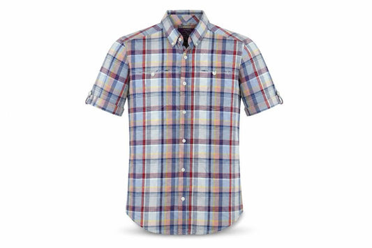 Front view of Dunnes Men’s Multicoloured Check Short Sleeve Slim Fit Shirt, size S