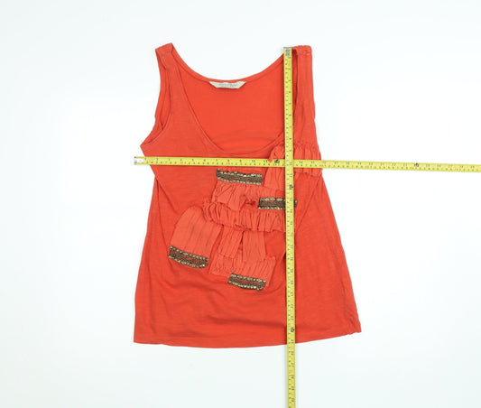 Zara Basic Women's Orange Cotton Beaded Ruffle Tank Top L