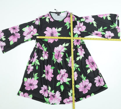 Boohoo Women’s Black Floral Skater Dress Size 10 3/4 Sleeve