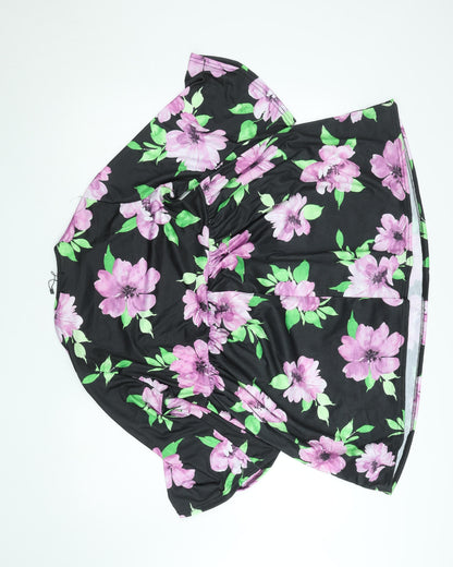 Boohoo Women’s Black Floral Skater Dress Size 10 3/4 Sleeve