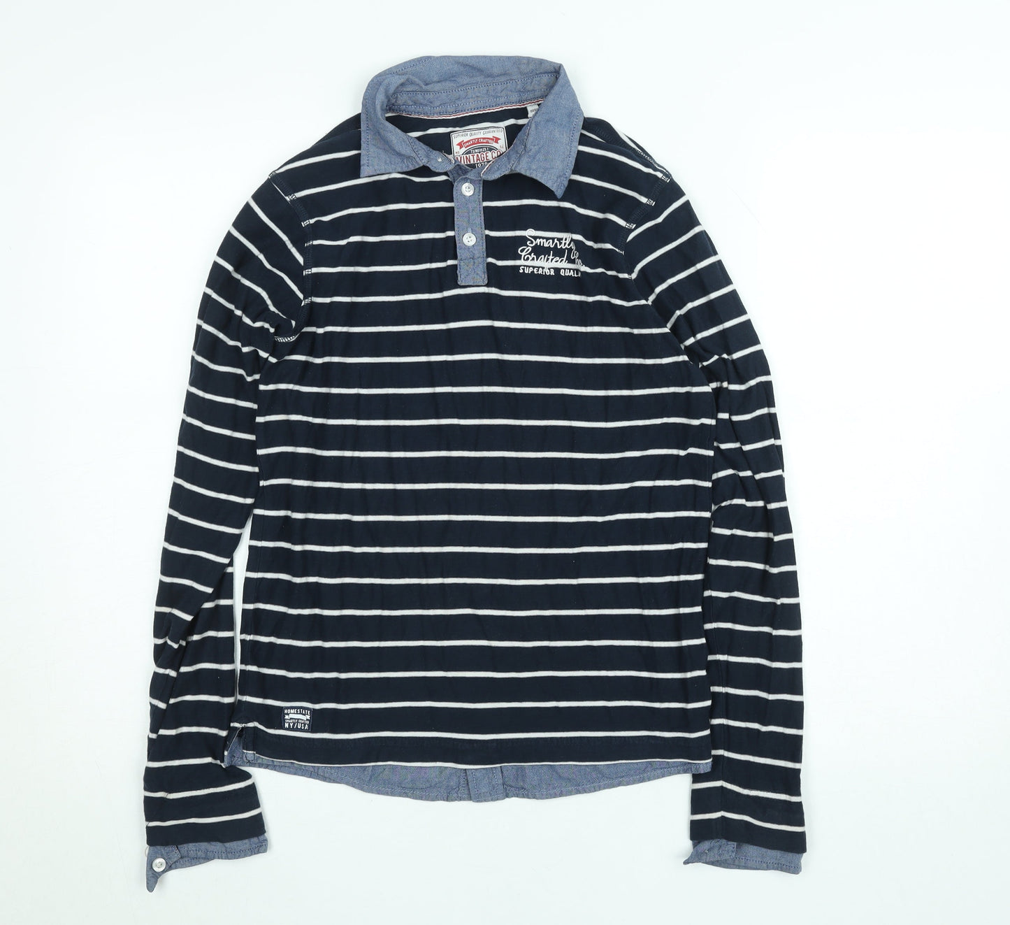 Here & There Vintage Co Navy Striped Long Sleeve Shirt Mens Size L