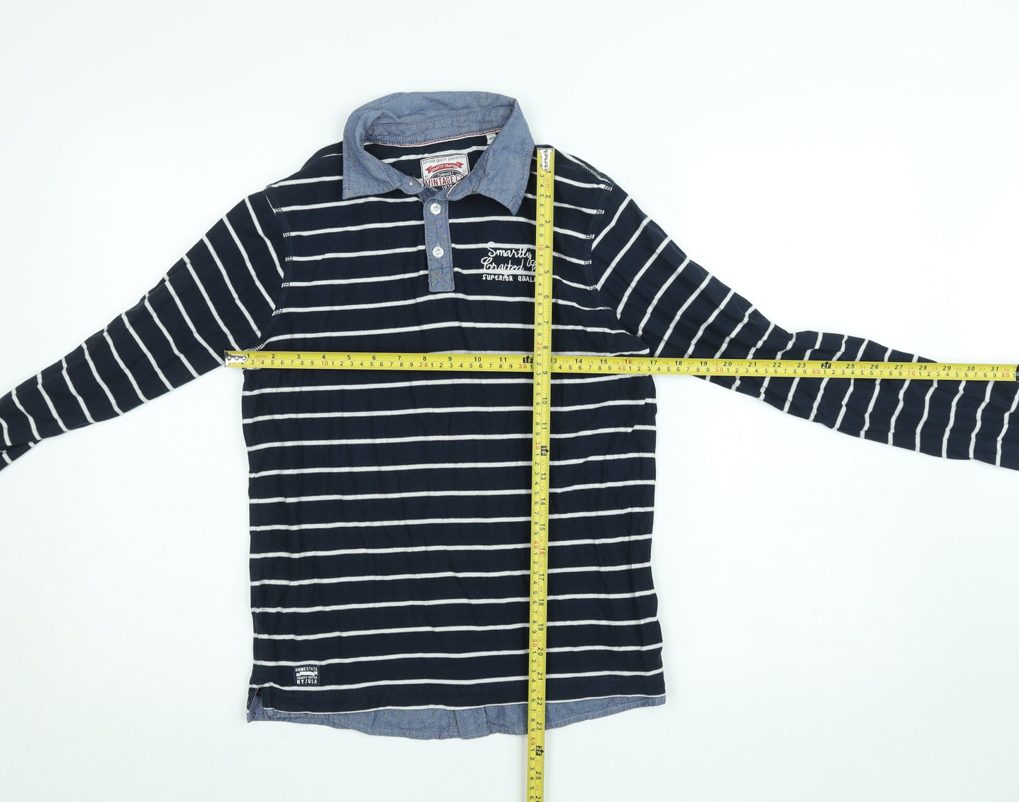 Here & There Vintage Co Navy Striped Long Sleeve Shirt Mens Size L