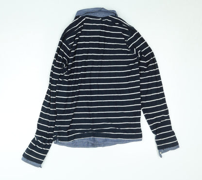 Here & There Vintage Co Navy Striped Long Sleeve Shirt Mens Size L
