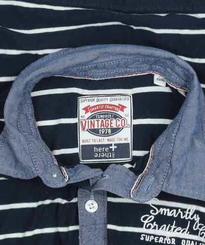 Here & There Vintage Co Navy Striped Long Sleeve Shirt Mens Size L