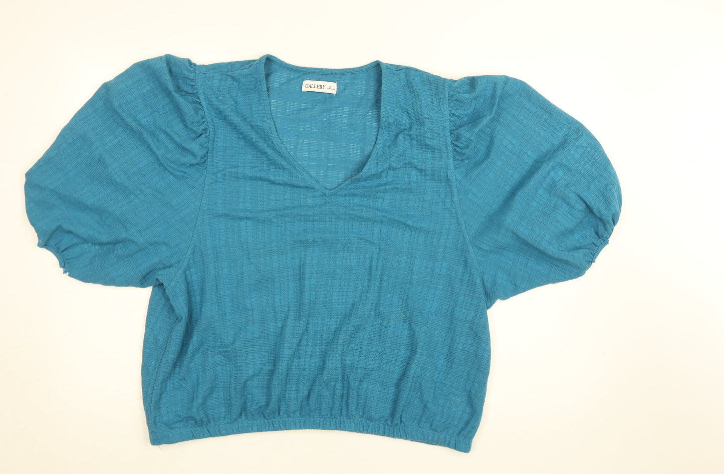 Womens UK Size L Gallery Blue Cropped Blouse