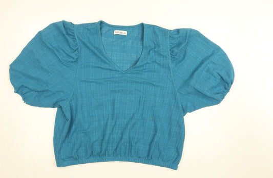 Womens UK Size L Gallery Blue Cropped Blouse