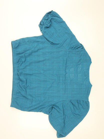 Womens UK Size L Gallery Blue Cropped Blouse
