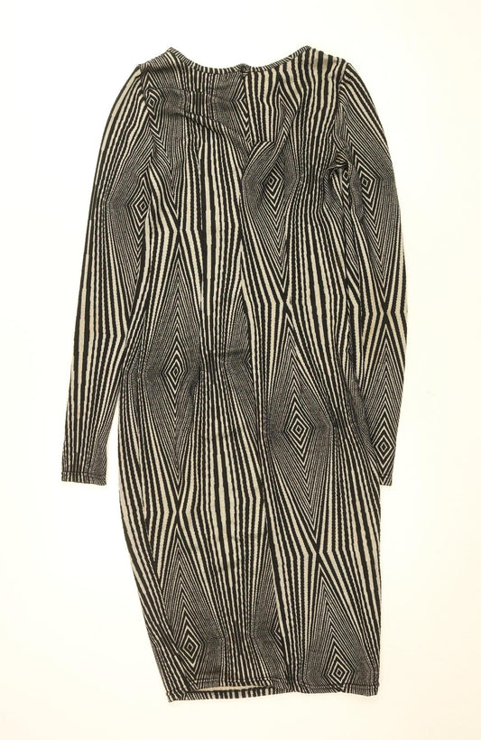 River Island Women’s Black Geometric Bodycon Knit Dress Size 8