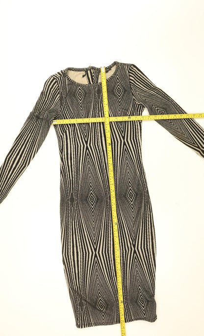 River Island Women’s Black Geometric Bodycon Knit Dress Size 8