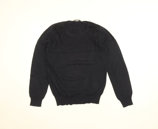 Dorothy Perkins Women's Black Cotton Lace Knit Jumper Size 10