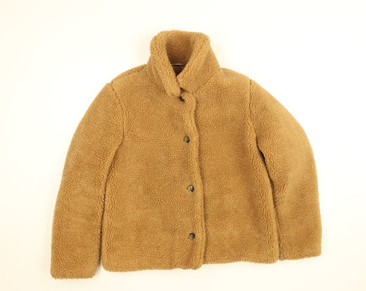 George Women Brown Fleece Teddy Button Jacket Size 12