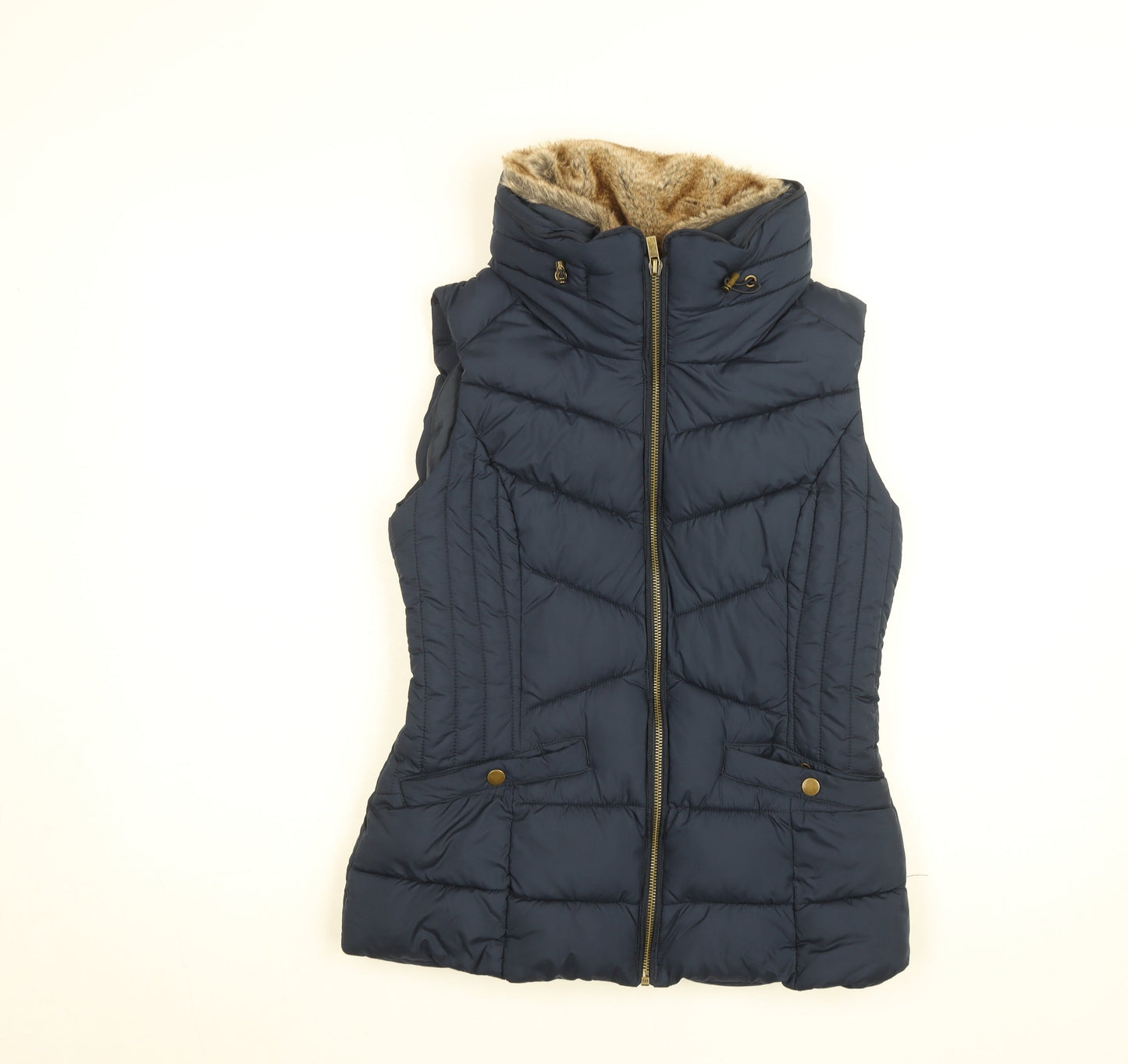 Nutmeg Women Blue Puffer Faux Fur Lined Waistcoat Size 8