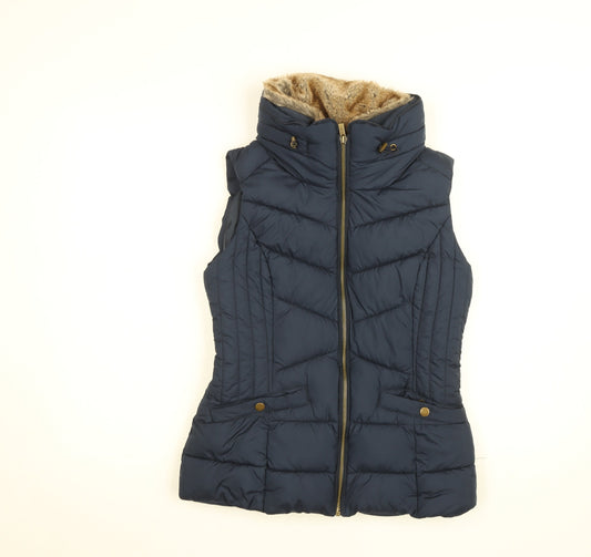 Nutmeg Women Blue Puffer Faux Fur Lined Waistcoat Size 8