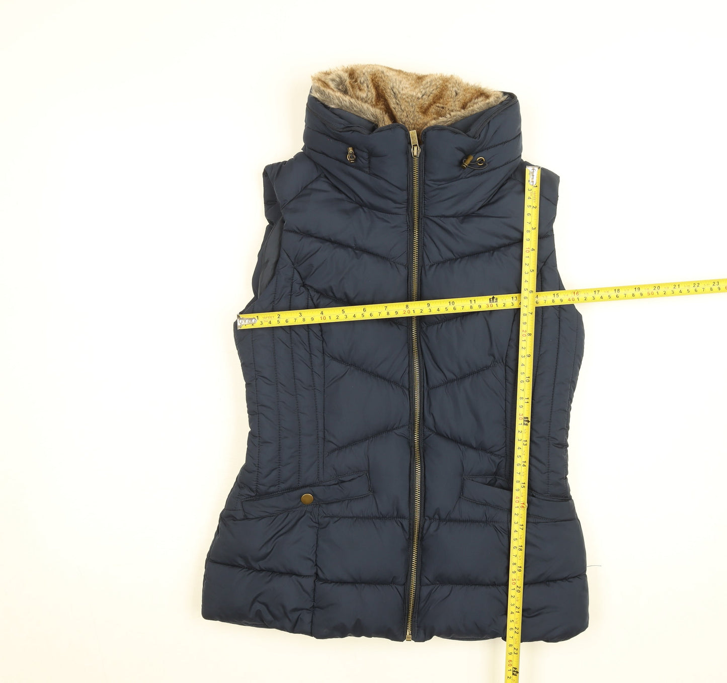 Nutmeg Women Blue Puffer Faux Fur Lined Waistcoat Size 8