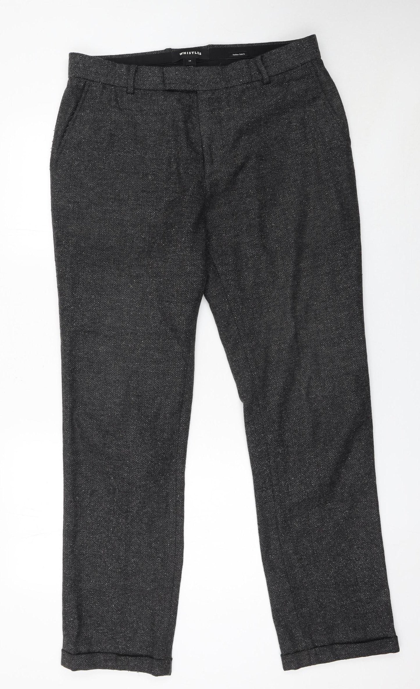 Whistles Women's Grey Herringbone Wool Trousers Size 6 Slim Fit
