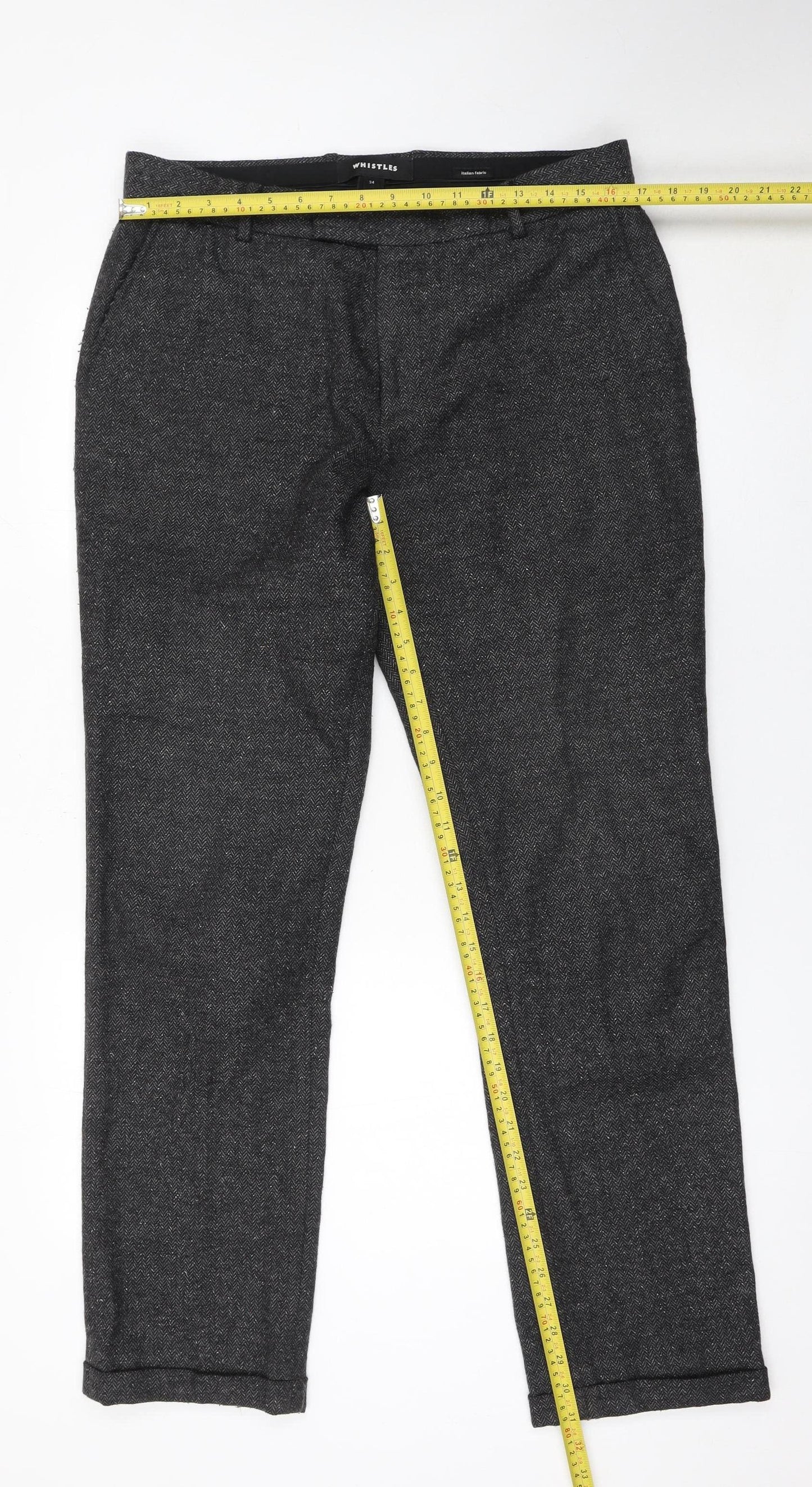 Whistles Women's Grey Herringbone Wool Trousers Size 6 Slim Fit
