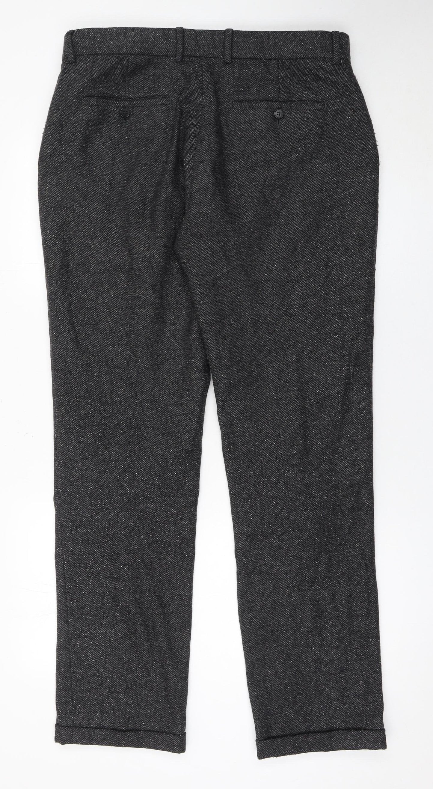 Whistles Women's Grey Herringbone Wool Trousers Size 6 Slim Fit