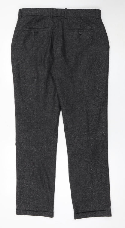 Whistles Women's Grey Herringbone Wool Trousers Size 6 Slim Fit