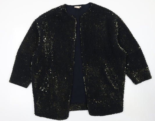 H&M Women’s Black Sequin Long Relaxed Party Coat Size 14