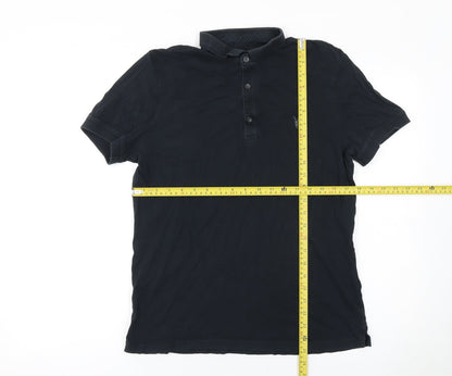 AllSaints Men’s Black Slim Fit Polo Shirt Medium Cotton Logo
