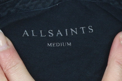 AllSaints Men’s Black Slim Fit Polo Shirt Medium Cotton Logo