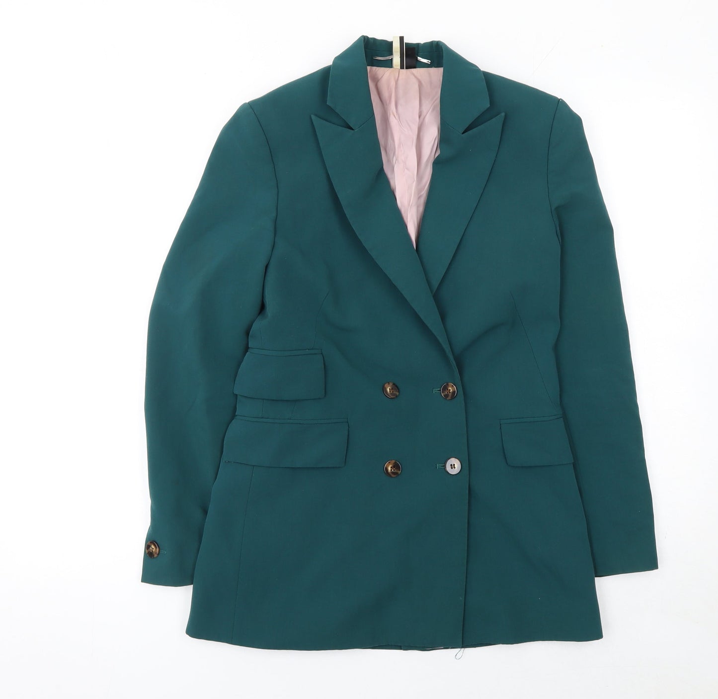 Topshop Women's Green Double-Breasted Blazer UK 6 Classic Fit