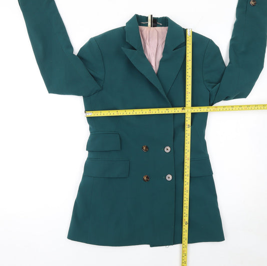 Topshop Women's Green Double-Breasted Blazer UK 6 Classic Fit