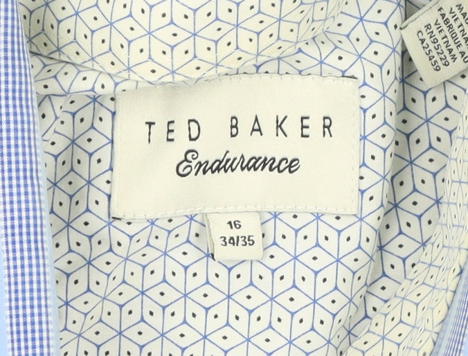 Mens UK Collar Size 16 Ted Baker Smart Blue  Dress Shirt