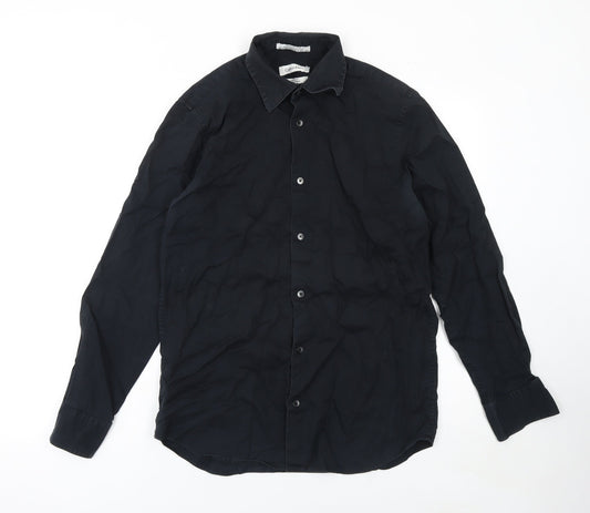 Calvin Klein Men's Black Slim Fit Long Sleeve Button-Up Shirt Size S